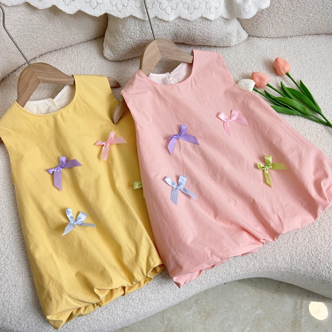 女童背心裙【蝴蝶结】夏季新款2024中小儿童无袖宝宝双层花苞裙