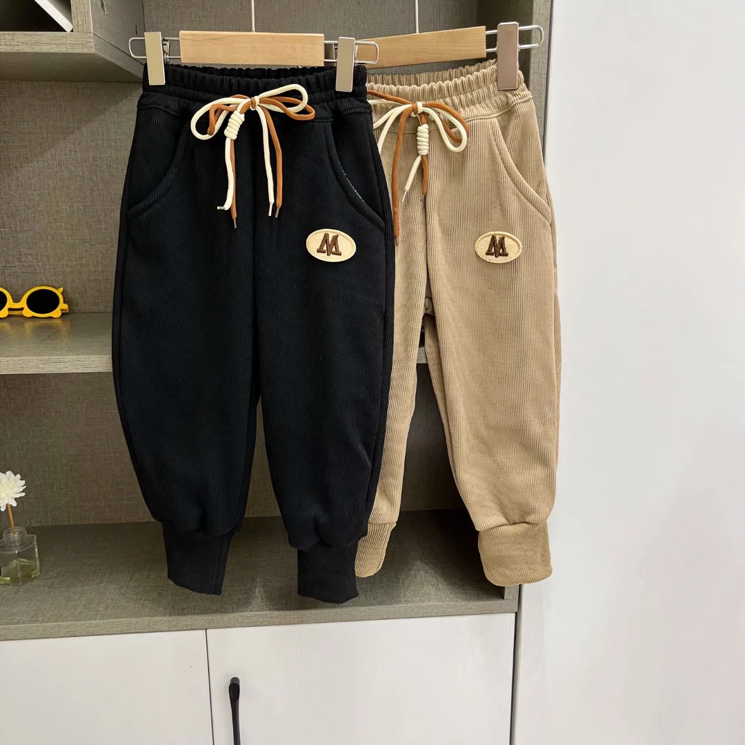 儿童加绒卫裤春秋新款韩版运动裤男童女童休闲长裤 宝宝外穿裤子