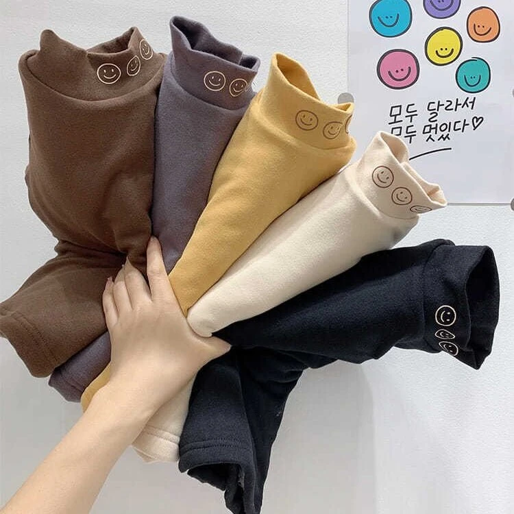 儿童笑脸加棉卫衣阳离子打底衫男女童夹棉三层加厚T恤半高领加厚