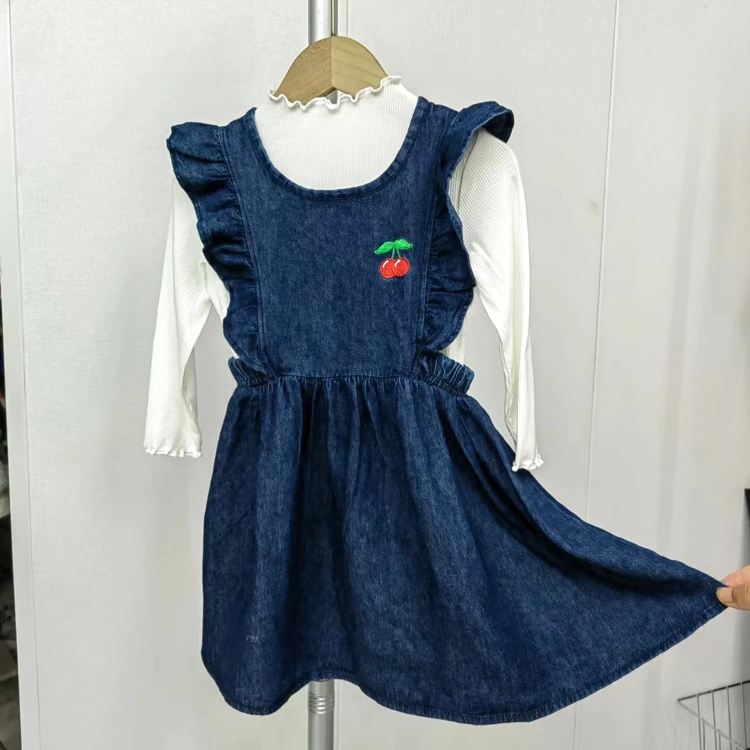 女童新款小飞袖牛仔裙子 蓝色时尚洋气韩版裙子