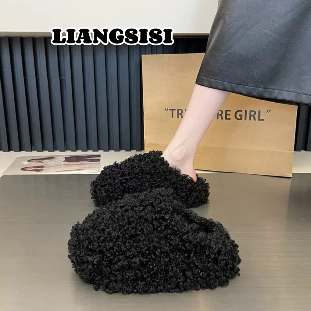 羊卷毛拖鞋-羊羔毛棉鞋拖鞋【收到货有浮毛属于正常现象】-B10