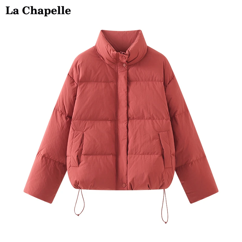 拉夏贝尔LaChapelle立领抽绳羽绒服女百搭小个子白鸭绒外套秋季