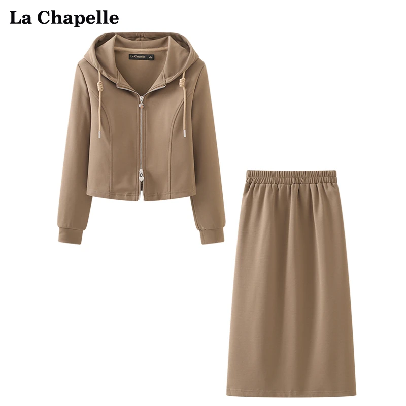 拉夏贝尔LaChapelle运动休闲卫衣套装女连帽拉链开衫外套半身裙