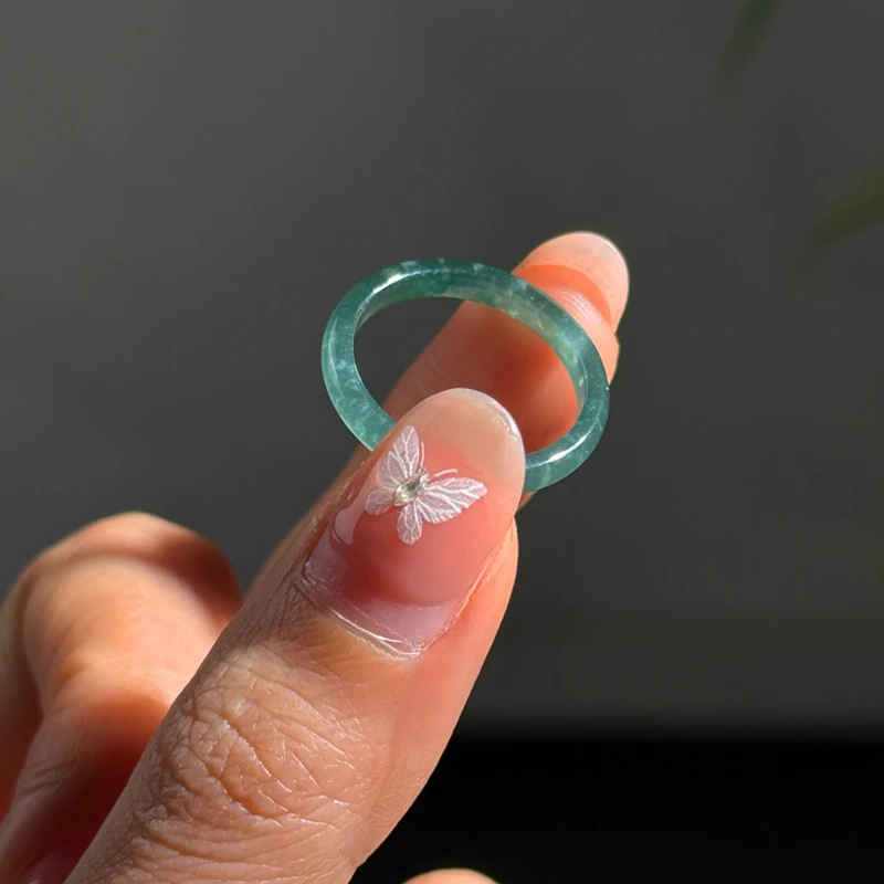 翡翠冰蓝水戒指天然A货指环冰种玉戒圈情侣款对戒翡翠戒指小众