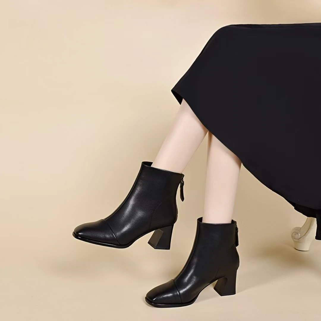 2024年新款时尚百搭小方头高跟小裸靴ZM6878