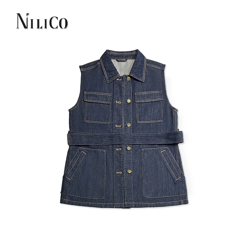 NILICO【摩登引力】设计感进口牛仔直筒马甲外套舒适百搭时尚秋季