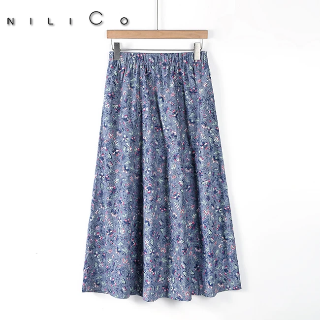 NILICO“繁花似锦”百搭显瘦半身裙时尚印花中长款松紧腰夏季碎花