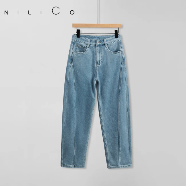 NILICO纸片人牛仔香焦裤弹力舒适高腰宽松休闲时尚经典秋季牛仔裤