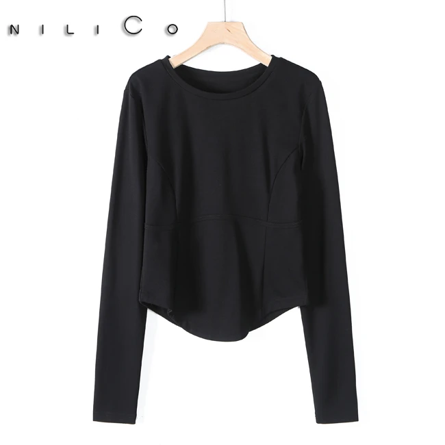 NILICO【长袖“小腰精”】高级感纯色上衣时尚休闲显瘦百搭秋季设计感