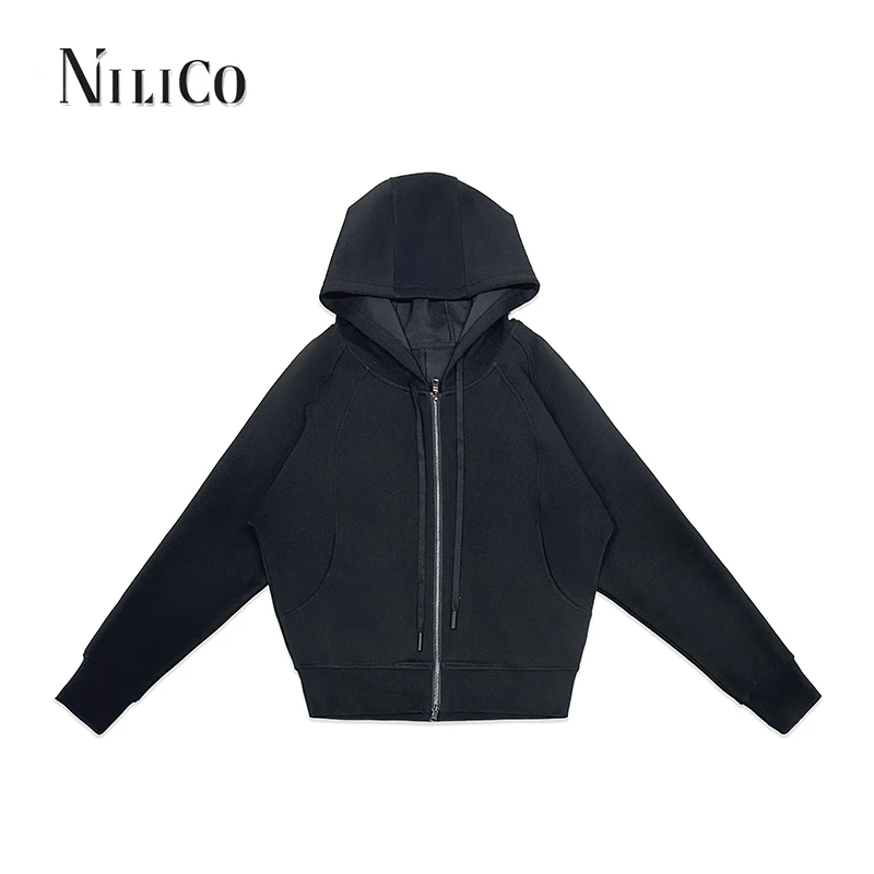 NILICO【拼接密码】慵懒时尚气质百搭潮流拼接连帽开衫舒适休闲卫衣