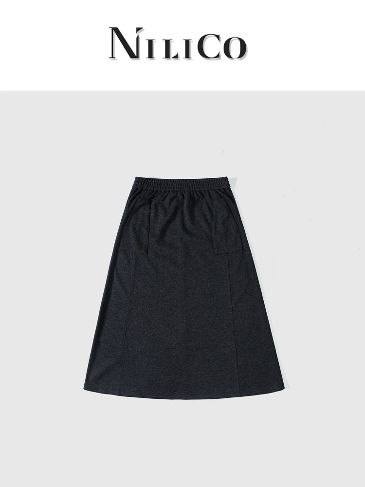 NILICO【氧气感】羊绒高腰休闲松紧解构装饰显瘦气质女士简约半裙