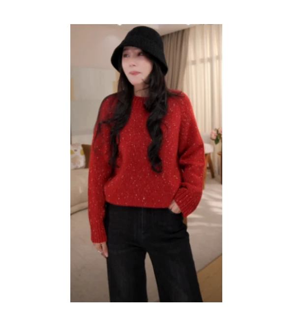 NILICO26支竹节珍珠羊绒+金丝线【繁星点点】慵懒百搭圣诞红ins毛衣