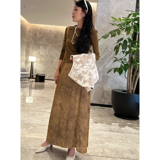 NILICO“江南美人”优雅印花半身裙显瘦气质复古时尚法式提花设计感