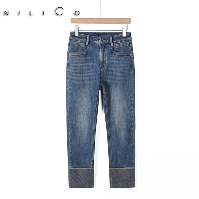 NILICO“捡漏”很贴心深冬必备弹力加绒时尚经典潮流百搭九分牛仔裤