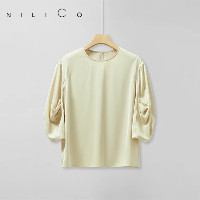 NILICO现货“清凉流光”圆领纯色上衣时尚百搭休闲轻奢舒适透气宽松