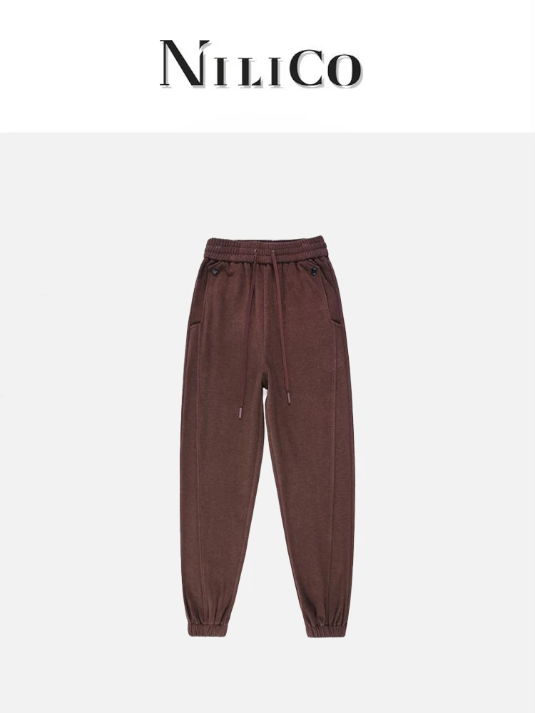 NILICO【莫妮卡】松紧腰抽绳束脚舒适显瘦束脚裤纯色宽松百搭长裤女