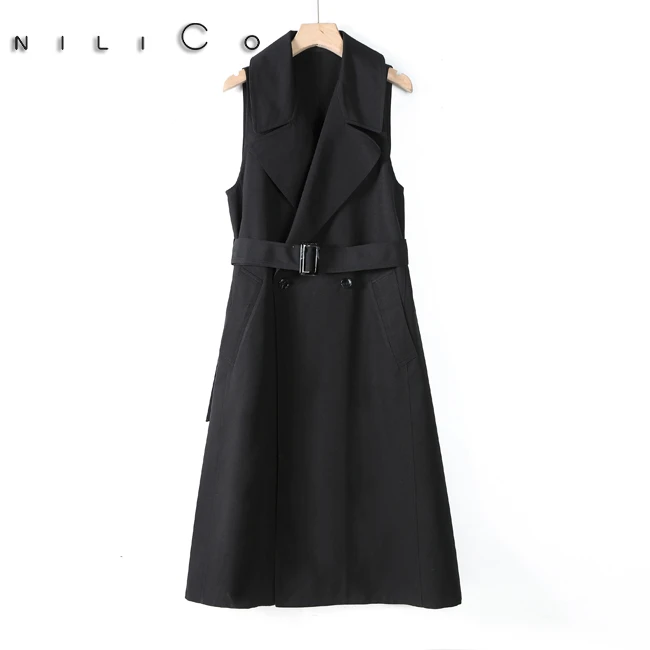 NILICO时尚意大利简约无袖宽松显瘦连衣裙女士百搭气质轻奢马夹