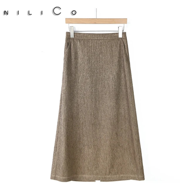 NILICO【治愈系】垂坠感后开衩半身裙气质秋季时尚休闲显瘦百搭轻奢