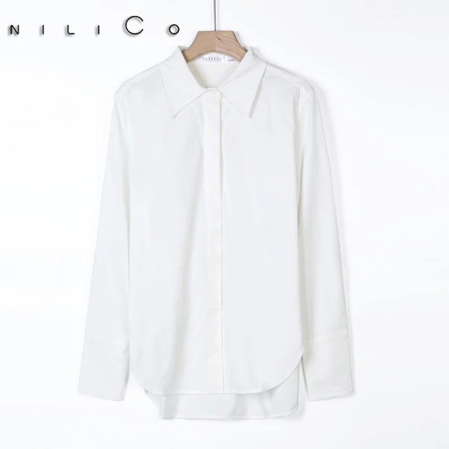 NILICO白色“一叶知秋”厚款百搭衬衫长袖设计感衬衣时尚气质轻奢