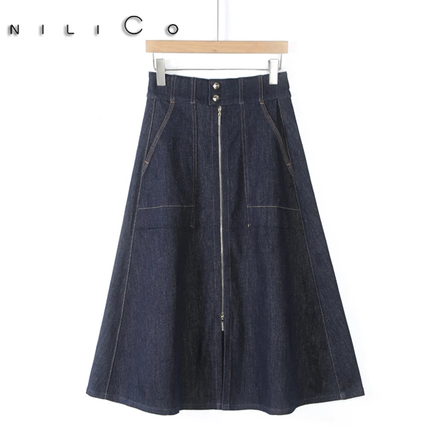 NILICO【无与伦比】拉链A版牛仔半身裙百搭秋季时尚休闲宽松显瘦