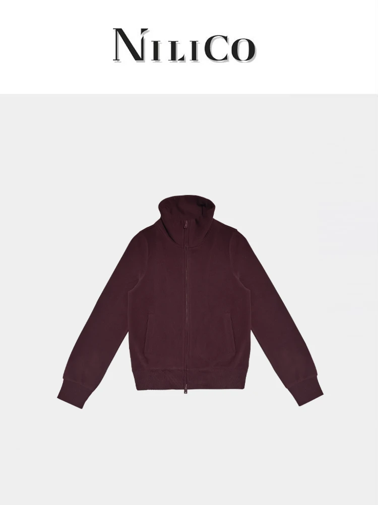 NILICO【七喜】进口羊毛柔软保暖老钱风极简双开拉链翻领外套冬季