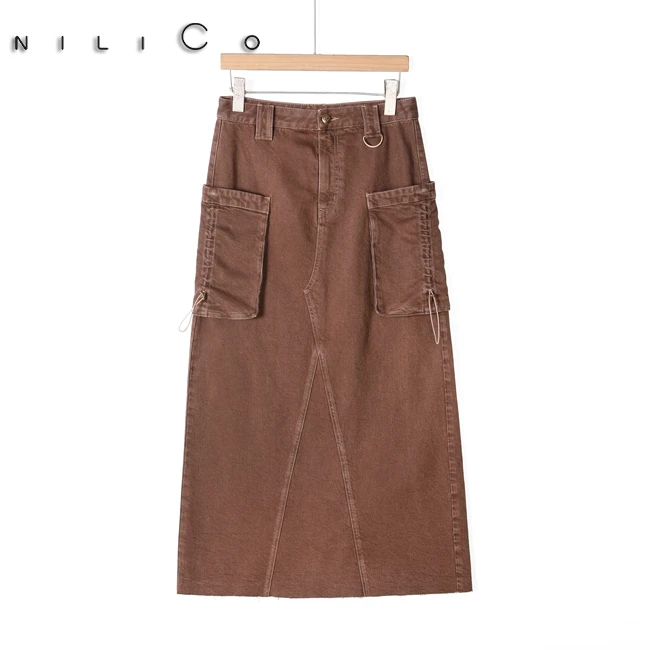 NILICO【烟雨江南】加绒工装口袋半身裙显瘦百搭时尚春季复古气质