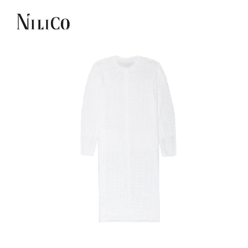 NILICO【向云端】 100精梳烧毛棉时尚气质百搭双口袋圆领针织长开衫