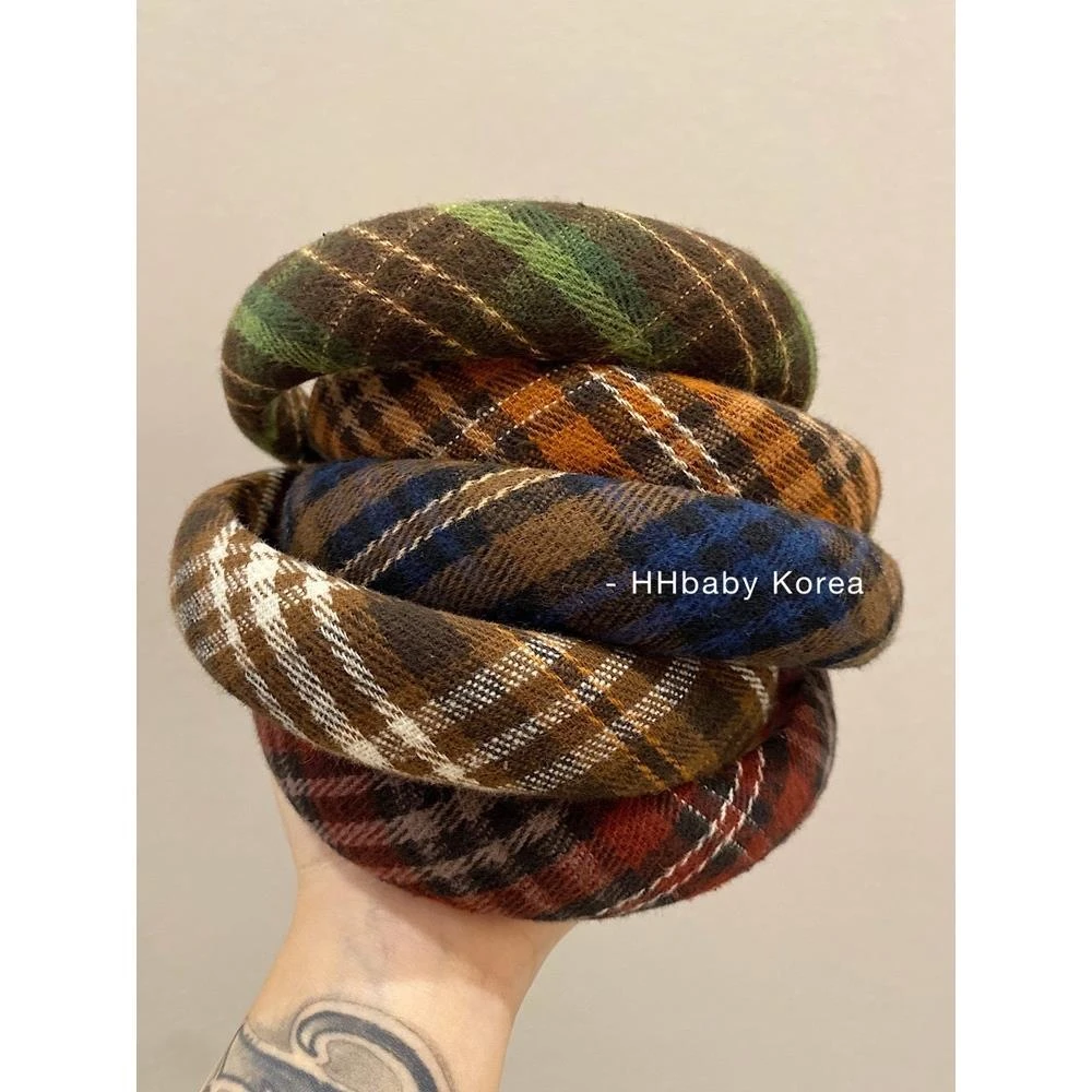 【HHBABYKR】韩国2025年新款磨毛格纹海绵发箍网红外出头箍女