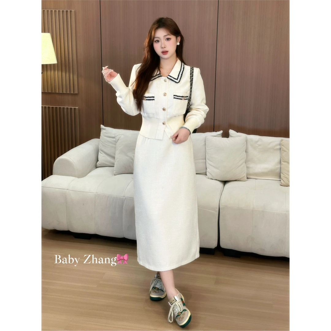 小肉张【千金归来】微胖女装 2024秋高腰显瘦小香风两件套10164