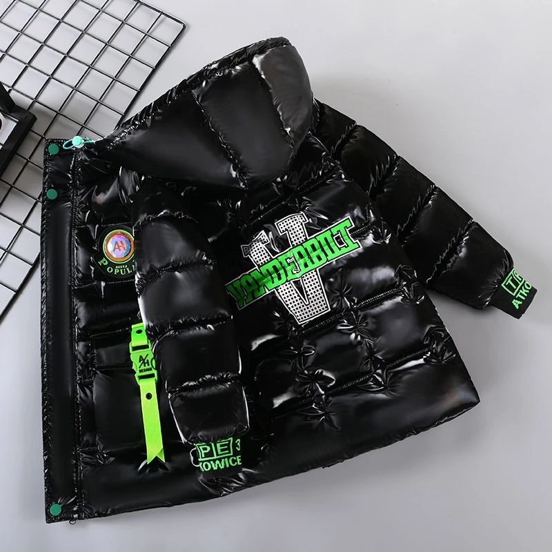 新品免洗男童棉服2023新款亮面男孩加绒棉袄中长款加厚儿