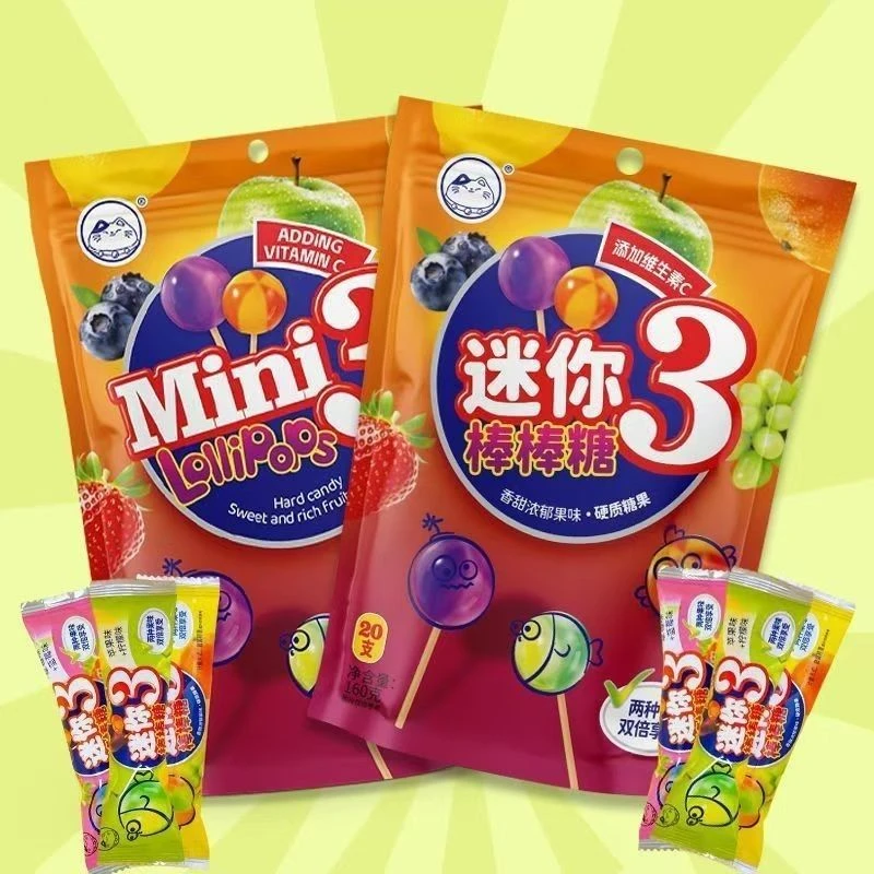 水果迷你棒棒糖双拼果汁三宝多口味独立网红休闲招待酸甜硬糖零食