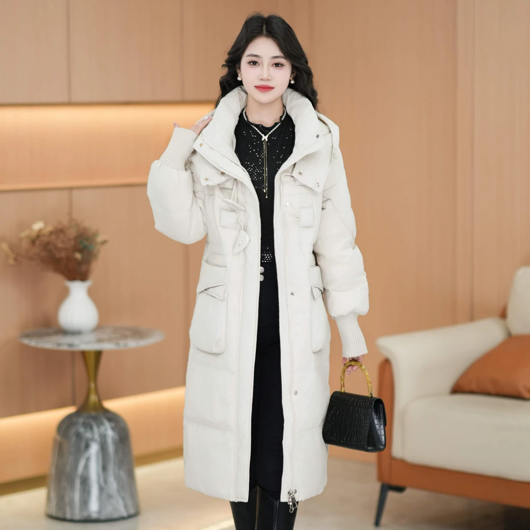 【花海羽绒】2023年冬季新款国标90白鸭绒长款韩版保暖女士