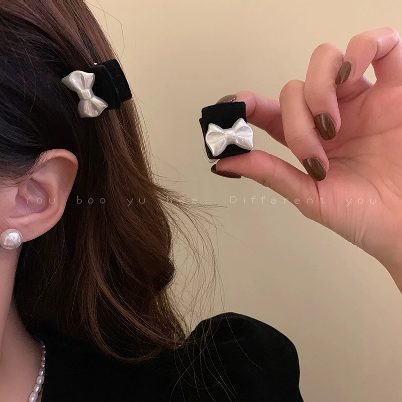 黑色植绒小抓夹女秋冬前额刘海小号发夹头饰高级公主头侧边夹发饰