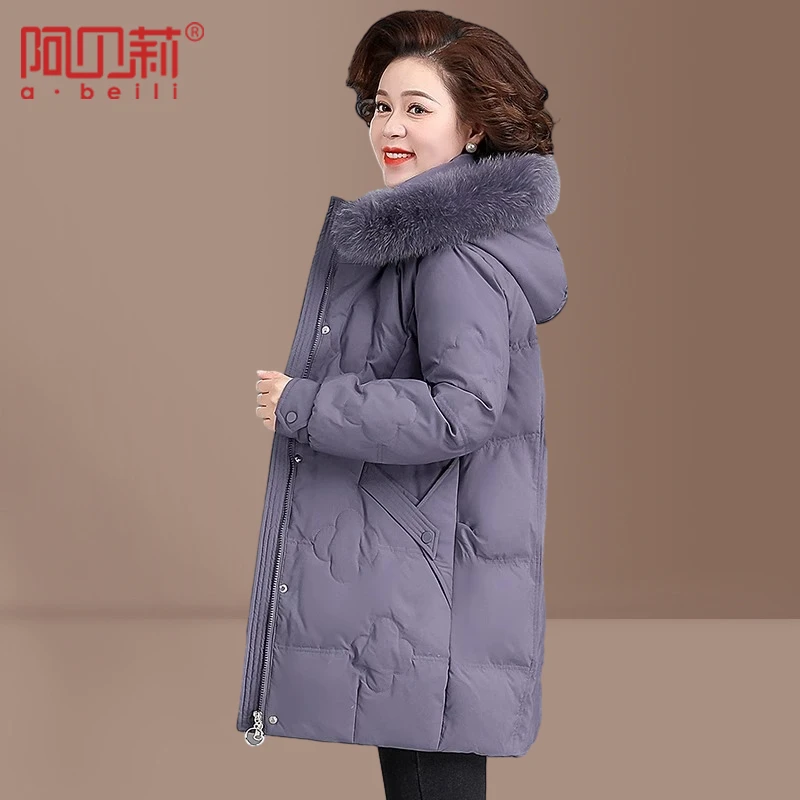 气质妈妈冬季羽绒服中长款新款洋气棉服中老年女冬装时尚毛领外套