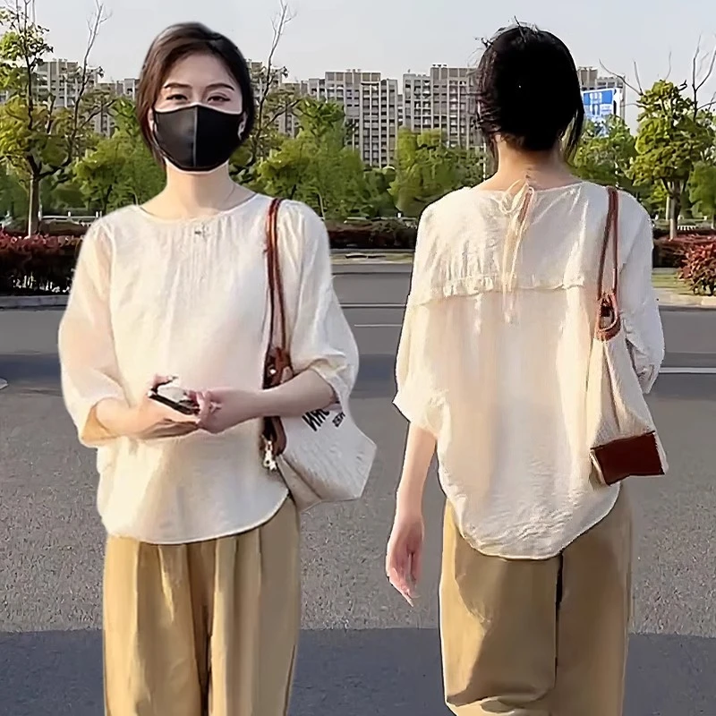 设计感小衫短袖衬衫女夏2025新款宽松遮肚洋气减龄娃娃衫百搭上衣