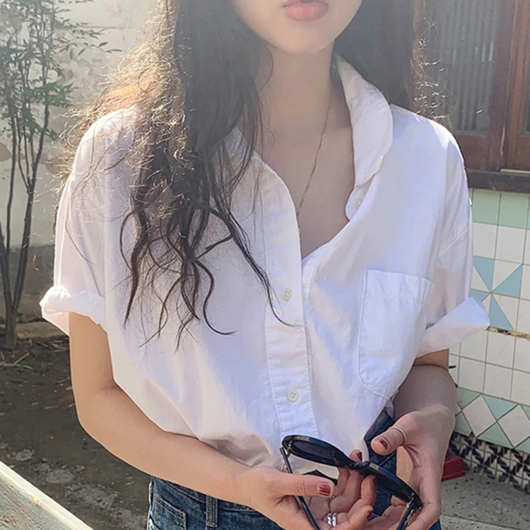 法式独特白色短袖衬衫女夏季2024新款高级韩系衬衣设计感小众上衣
