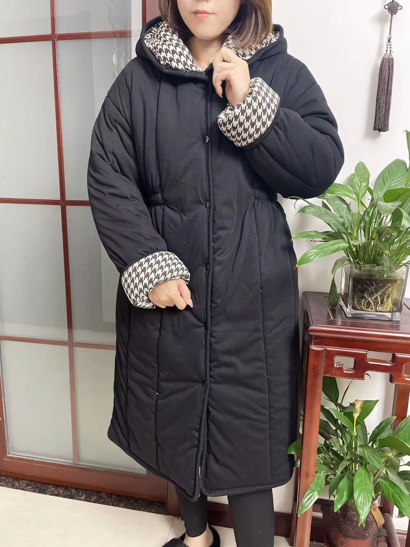 新款爆款新疆棉花衣300g（黑色千鸟格）宽松显瘦家居服棉服保暖冬季