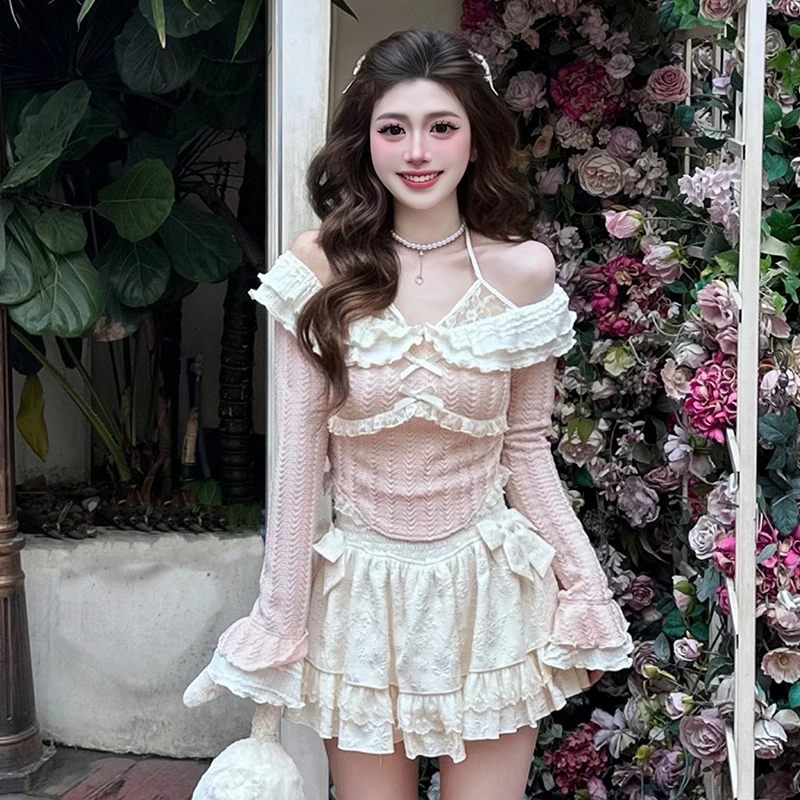 御茶家【618】 初恋奶糖 蕾丝甜美辣妹公主纯欲蛋糕裙套装