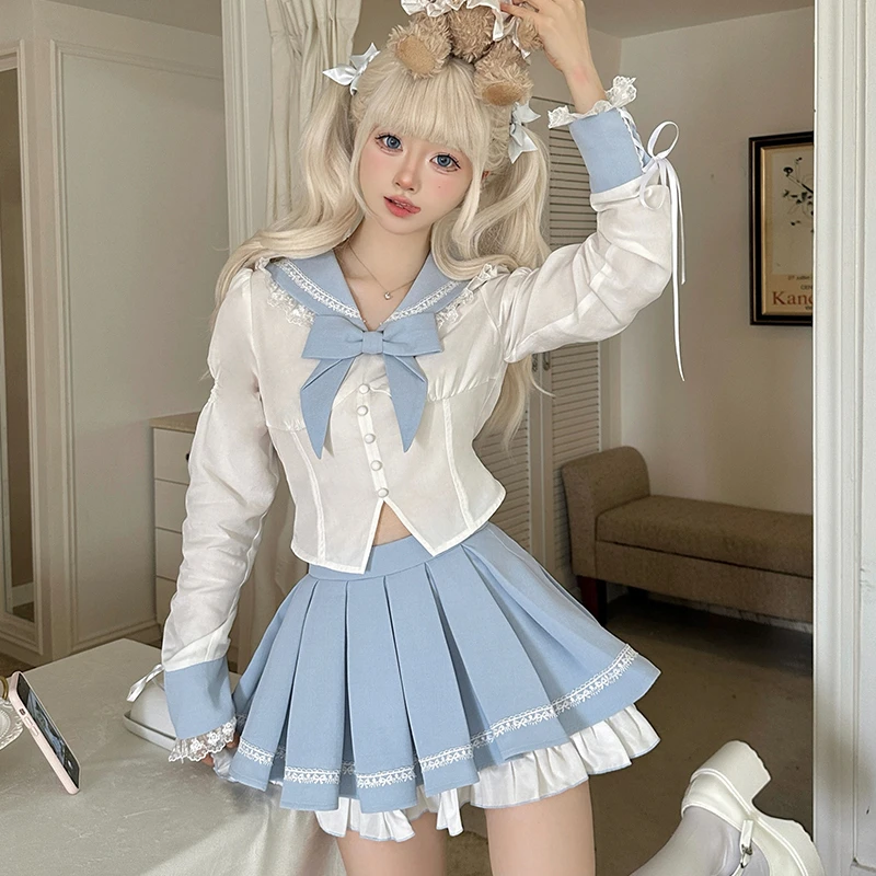 御茶家【618】 少女航线 蓝色学院风奶甜水手服jk制服套装裙