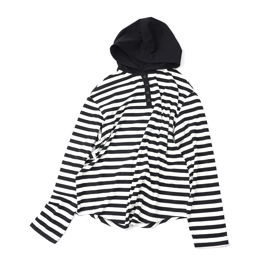 【条纹连帽长袖】CXAL48008时尚针织休闲百搭黑白潮流条纹连帽长袖