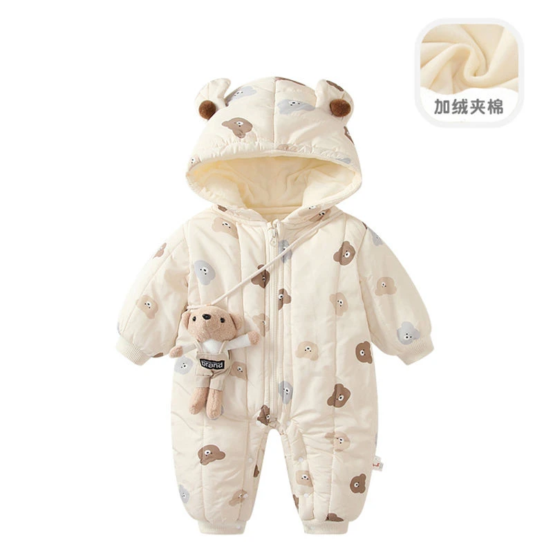 婴儿衣服冬装新生男女宝宝连体衣加绒夹棉厚哈衣外出棉服冬季卡通