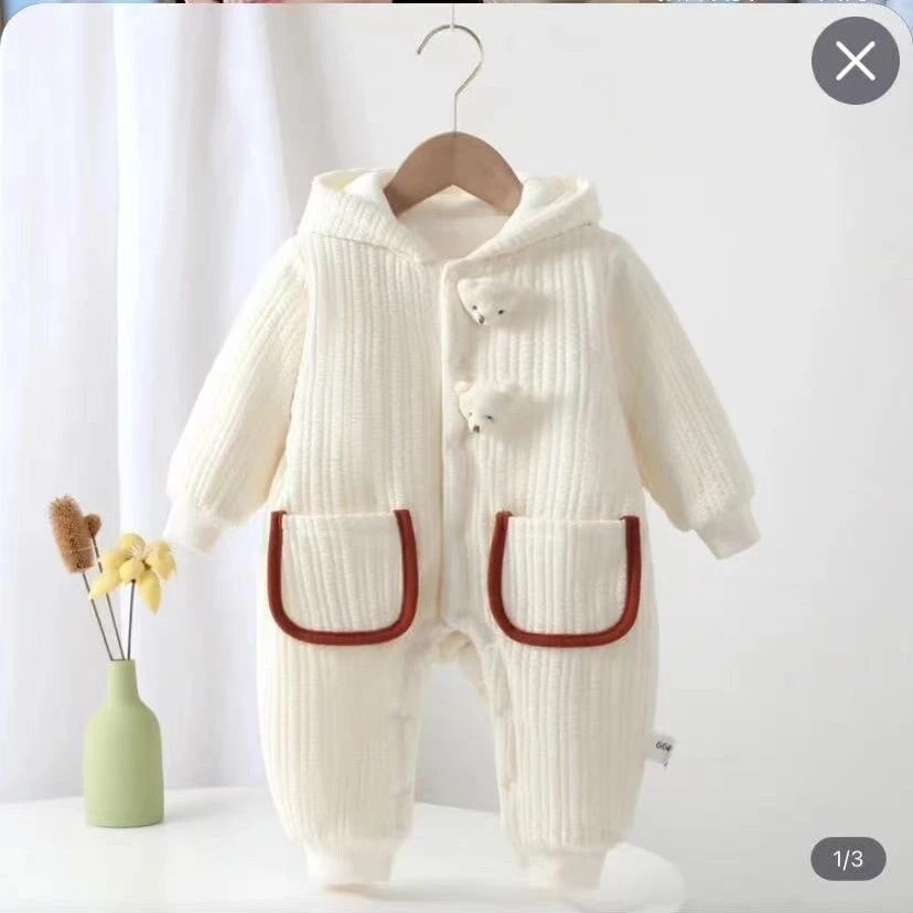 婴儿三层夹棉新生儿连体衣幼儿加厚夹棉冬季外出服棉衣外套棉服冬