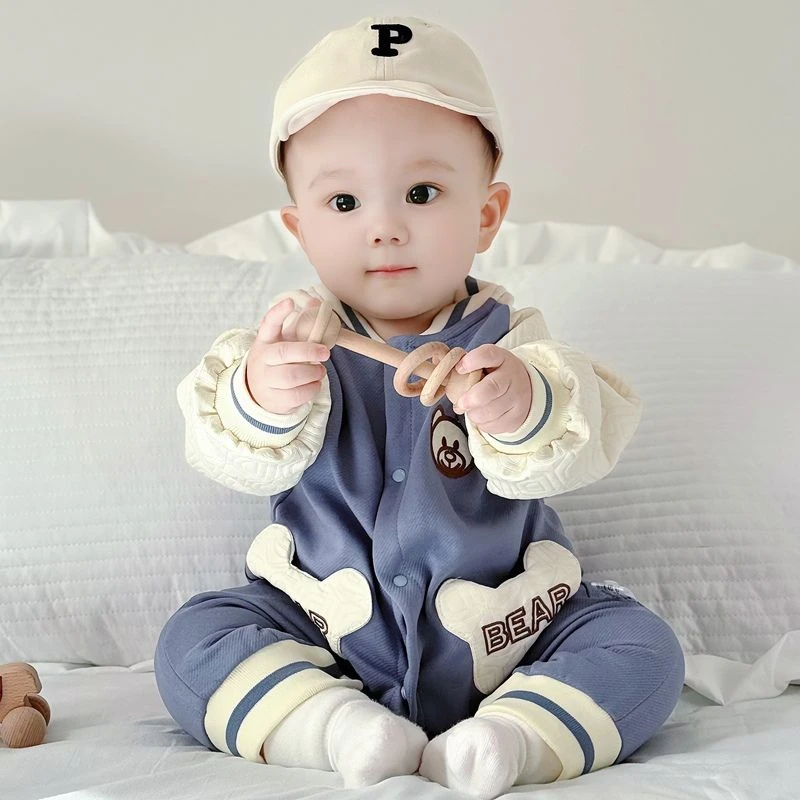 婴儿连体衣春秋季新款卡通宝宝洋气外穿超萌秋季哈衣外出爬服