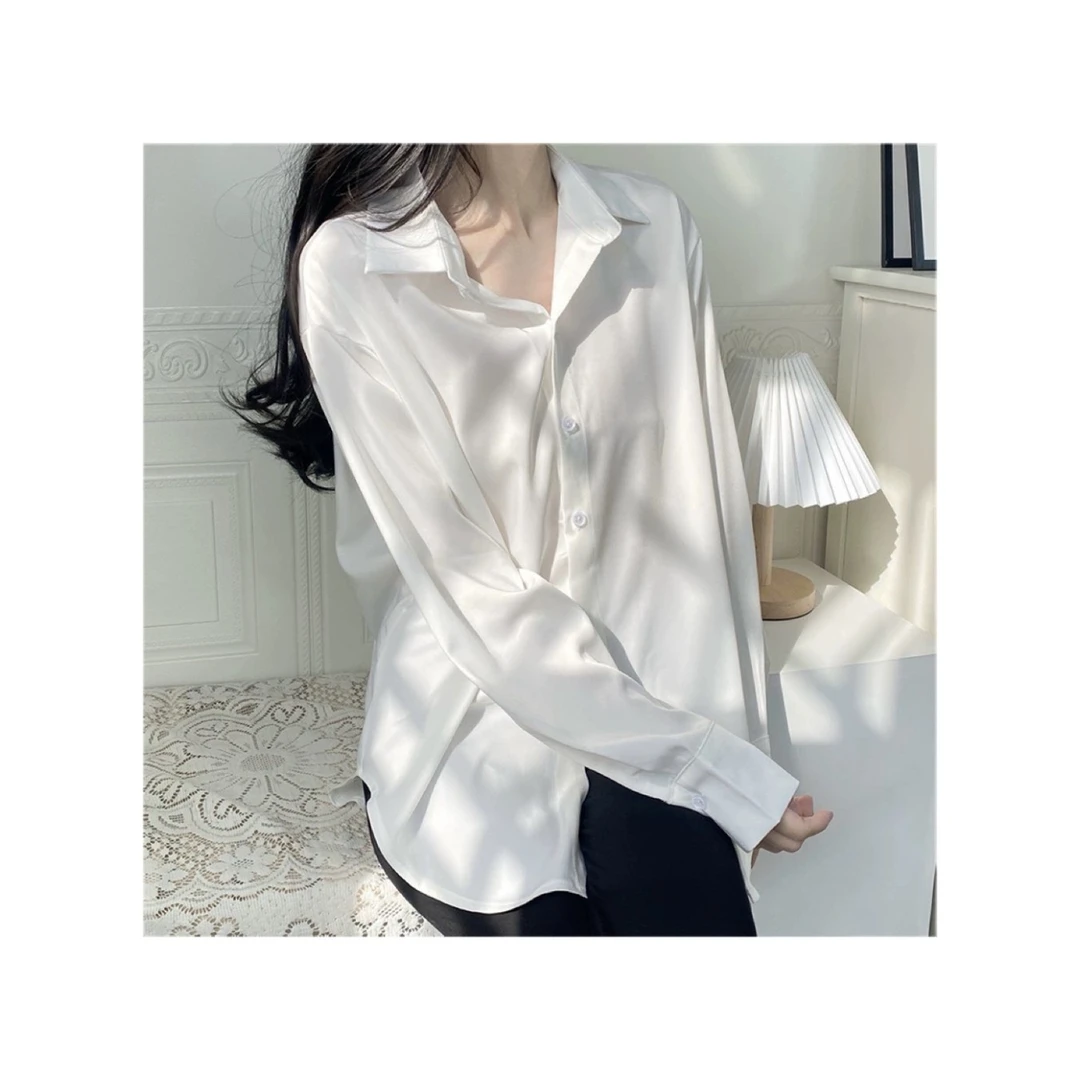 法式防晒白色休闲宽松韩版简约长袖垂感慵懒风白衬衫百搭小众薄款