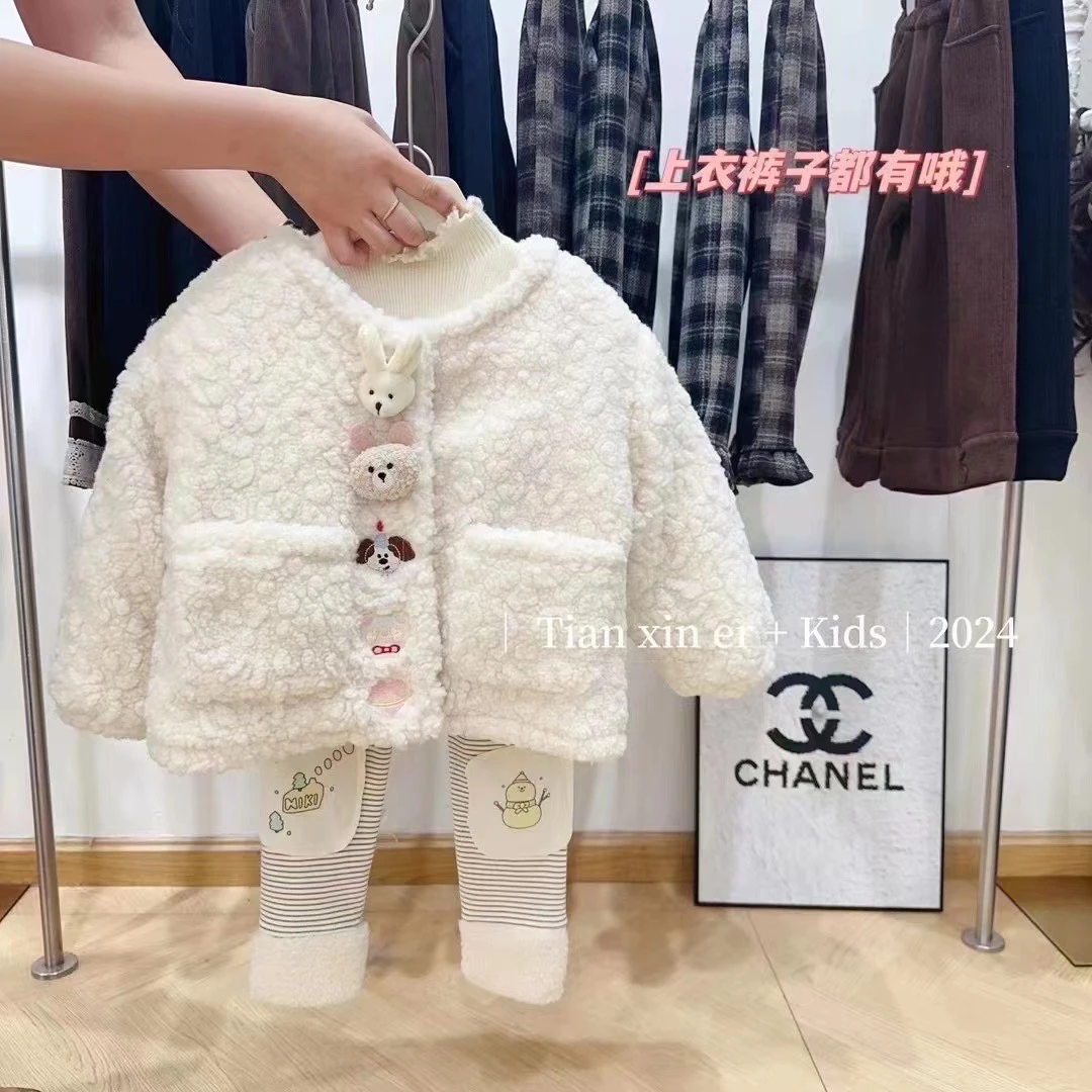 冬季新款女童仿羊羔绒毛绒外套加厚保暖甜美可爱童装外套