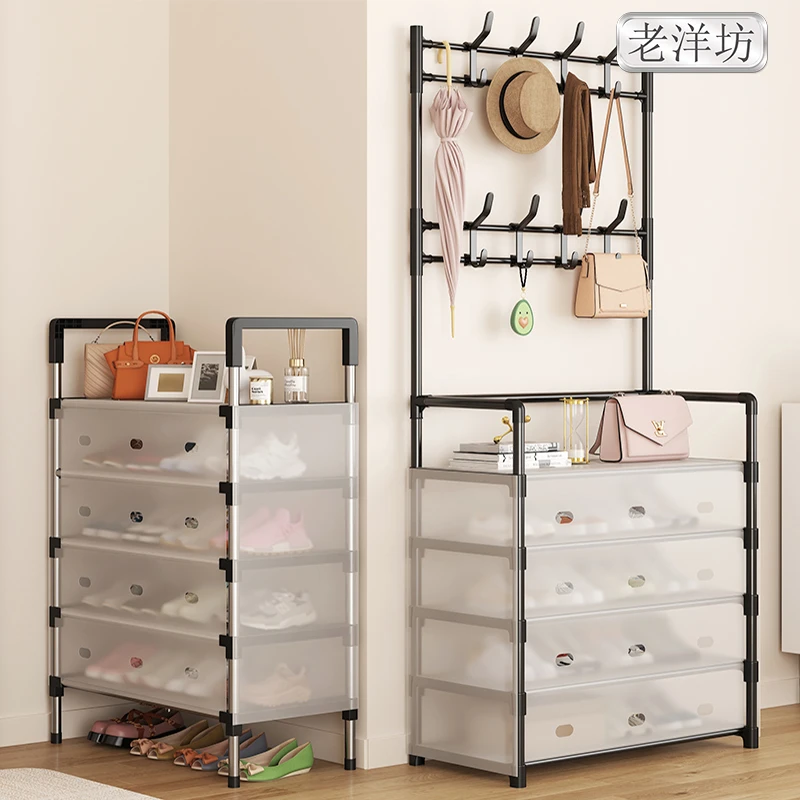 防尘鞋架衣帽架一体落地置物架门口高档鞋柜挂衣服架鞋子收纳神器