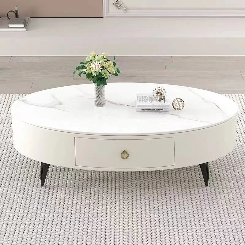 椭圆形岩板茶几轻奢现代简约小户型皮质软包客厅家用茶台桌子边几