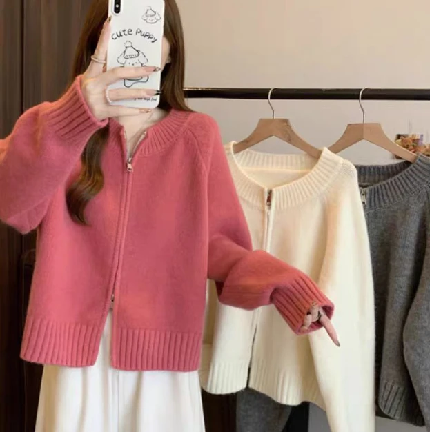 【9916】2024秋装新款韩系时尚宽松简约毛衣拉链长袖开衫针织上衣