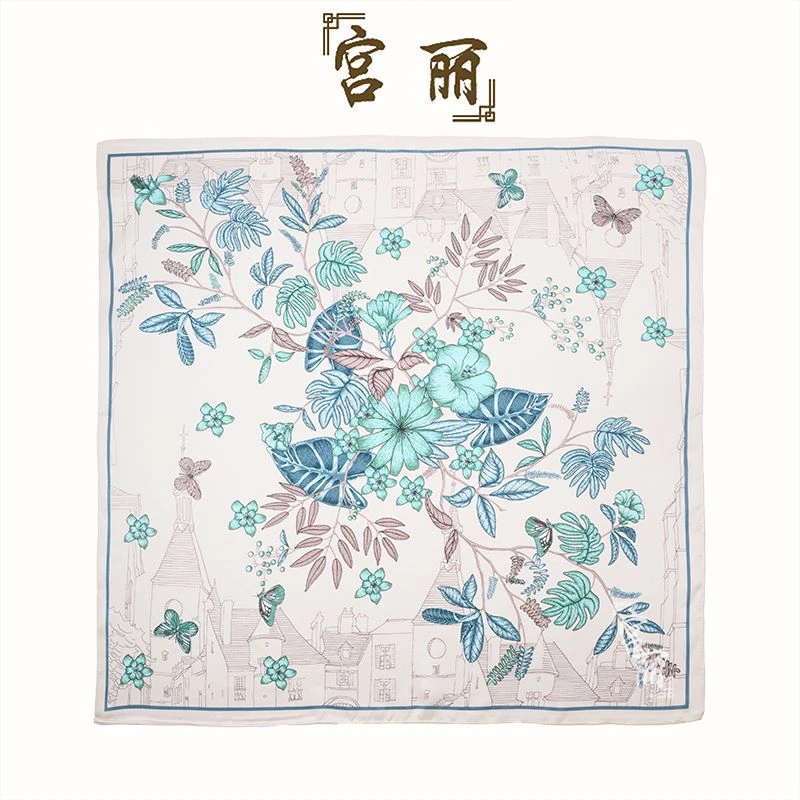 【白羽】宫丽68x68cm纯100桑蚕丝素绉缎方巾