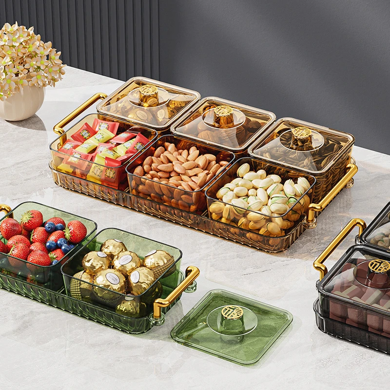 【品质推荐】糖果盘干果轻奢分格带盖子创意新年喜庆结婚零食盘收纳
